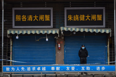 The shuttered Huanan Seafood Wholesale Market in Wuhan, where the Covid-19 virus was detected in January.