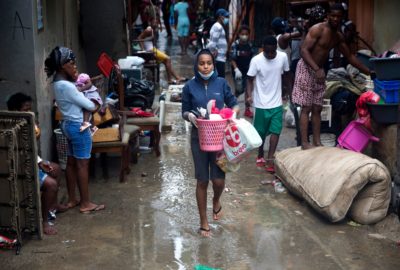 A flooded street in Santo Domingo in the Dominican Republic during tropical storm Laura, August, 2020.