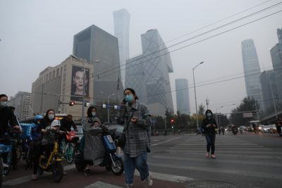Smog settles over Beijing on October 20, 2020.