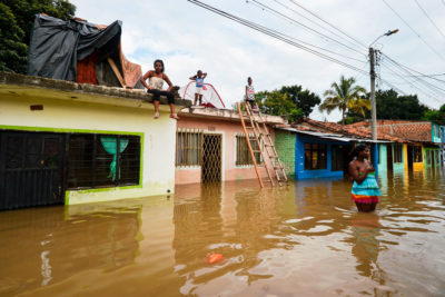 A flooded street in Cali, Colombia in 2017, after heavy rains caused the overflowing of the Cauca River.