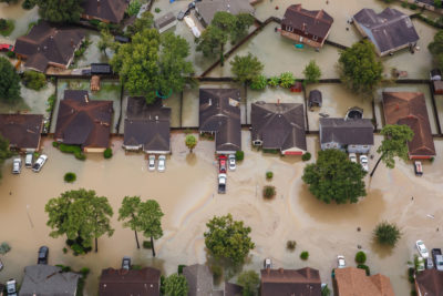 A Houston neighborhood flooded in the wake of Hurricane Harvey in August 2017.