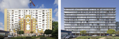 The Grand Parc housing estate in Bordeaux, France in 2014 (left) and 2015 (right), after it was remodeled to allow in more light and provide better ventiliation.