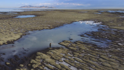 Reef-like formations exposed by lower water levels on Utah's Great Salt Lake, September 2022.