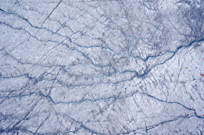 Aerial view of algae growth within the Greenland Ice Sheet.