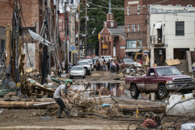 Wreckage from Hurricane Helene in Marshall, North Carolina, September 30, 2024.