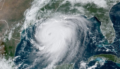 Satellite image of Hurricane Laura, measuring as a Category 4 storm, on August 26.