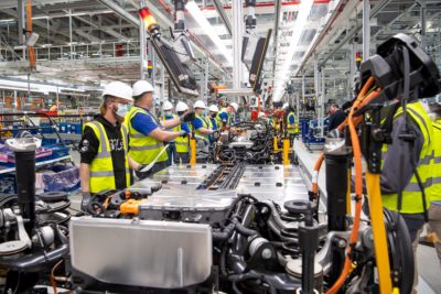 Workers assembly a battery-powered ID.4 SUV at the Volkswagen plant in Emden, Germany.

