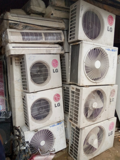 Most of the used air conditioners being imported into Africa, such as these in Lagos, are energy inefficient and highly polluting. 