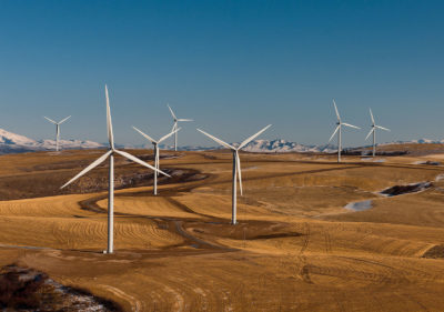 A wind farm in Power County, Idaho.