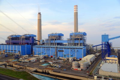 The Paiton Power Station, a coal-fired power plant in East Java, Indonesia.