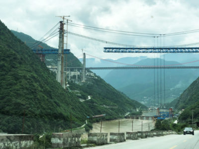 A high-speed rail line under construction near Tiger Leaping Gorge.