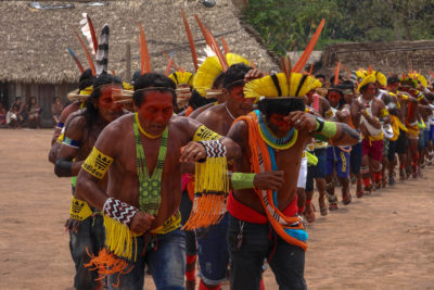 Kayapó men in a traditional ceremony.