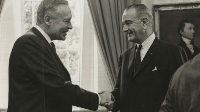 President Lyndon Johnson in the Oval Office with scientist Roger Revelle, one of the advisers who warned him about climate change in 1965.