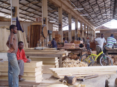 A lumber market selling locally-sourced timber in Kumasi in southern Ghana.