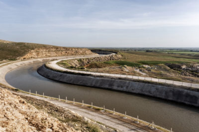 Canals carry water more than 100 miles from the Atatürk Dam to Kiziltepe, Turkey.