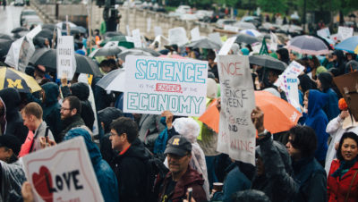 Scientists and activists at the March for Science in Washington, D.C. in April 2017.