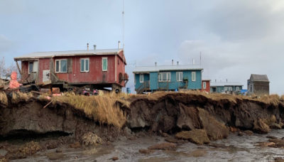 Erosion encroaches on Newtok Village in Alaska.