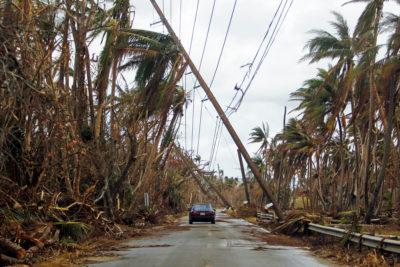 Damage from Hurricane Maria in Humacao, Puerto Rico in October 2017. The storm compromised about 80 percent of the island's electrical grid.