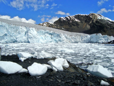Pastoruri Glacier located in central Peru in the Cordillera Blanca range.