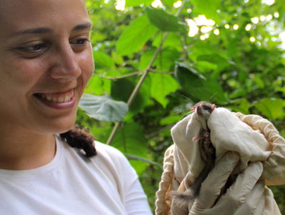 Biologist Patricia Guedes in Guinea-Bissau holding a Graphiurus kelleni, a dormouse named for a Dutch explorer. Guedes supports ending the practice of naming species after people.