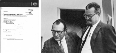 The 1968 Stanford Research Institute report on climate change, written by Bob Robbins (left) and Elmer Robinson (right).