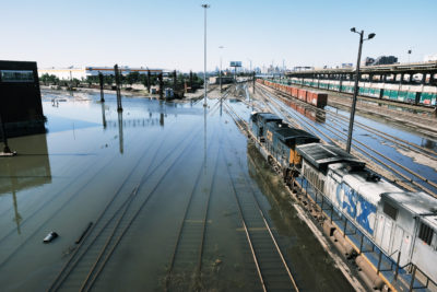 Flooded train tracks in the Bronx in the aftermath of Hurricane Ida, September 2, 2021.