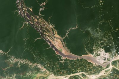 Dry stretches along the Rio Negro, a tributary of the Amazon River, in October 2023.