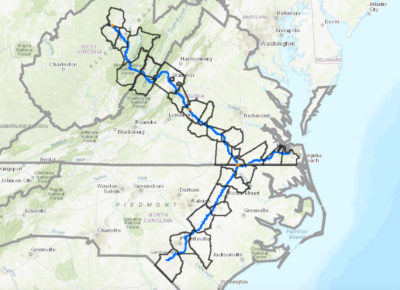 CLICK MAP TO ENLARGE. The proposed 600-mile route of the Atlantic Coast Pipeline.
