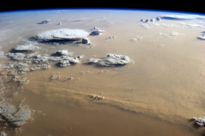 A dust storm over the Sahara Desert.