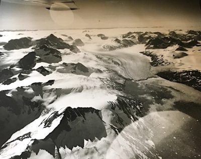 A photo of a coastal glacier captured by a Danish pilot in 1948.