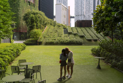 A green space atop a metro station in Singapore.