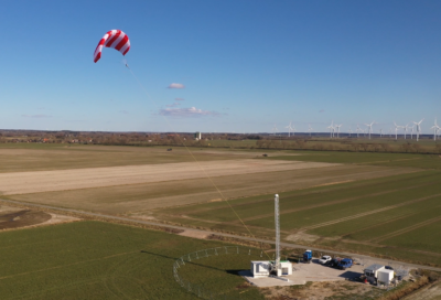 A Skysails airborne wind turbine in Klixbüll, Germany.