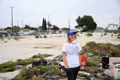 Stevenson at a Los Angeles cleanup site.