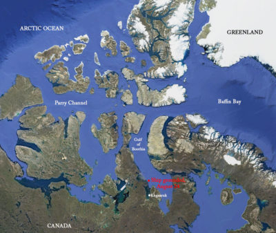 CLICK IMAGE TO ENLARGE. The Canadian Arctic region where the Akademik Ioffe ran aground. 