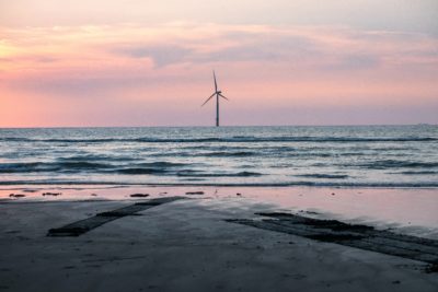 An offshore wind turbine in the Taiwan Strait.