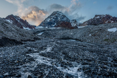 Glacial meltwater flows along the Cedéc valley near the Forni Glacier.