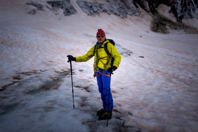 Pietrogiovanna, 70, on the Forni Glacier. "I remember the first time I came here as a kid with my father, a mountain guide, about 60 years ago," he says. "The glacier was immense. It's a shame to see it like this today. You can explain how it was. We can see it in the photographs. But the grandeur and majesty that once was seen is missing."