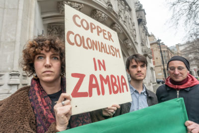 A protest against Vedanta Resources outside the Supreme Court of the U.K. in January 2019.