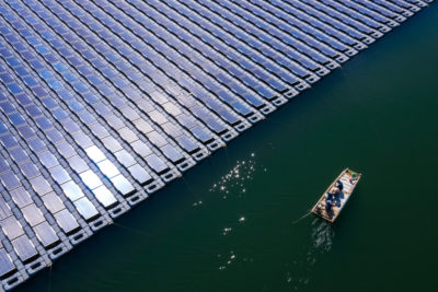 Floating solar panels in Da Mi, Vietnam.