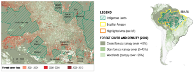Indigenous lands on the western end of the Brazilian Amazon have seen far less deforestation than surrounding areas.