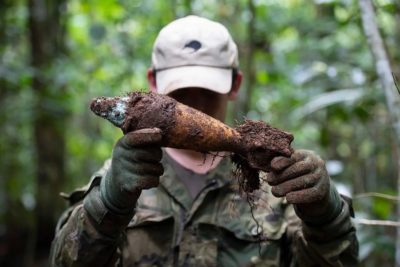 An unexploded WWII-era bomb found in the Solomon Islands.