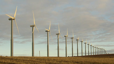 Wind turbines near the Walla Walla River in Washington.