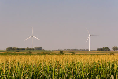Wind turbines dot the landscape in Iowa.