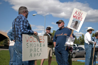 An anti-wolf protest in Bozeman, Montana.