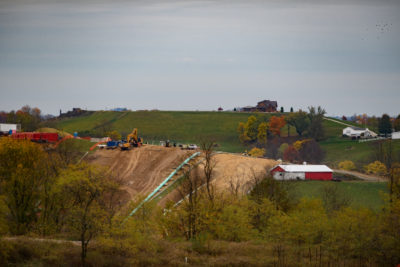 A pipeline under construction along Fork Ridge, about 10 miles outside Moundsville, West Virginia. 
