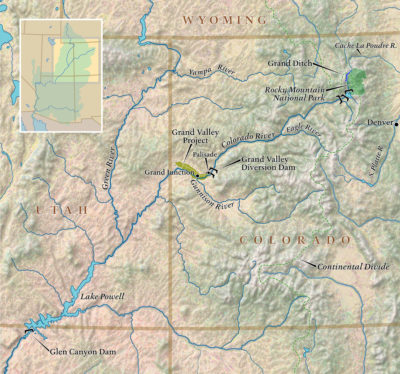 The Grand Valley, a major agricultural zone in western Colorado, depends on water from the Colorado River.
 