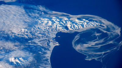 Melting sea ice drifts in the Bering Sea off the coast of Russia in 2016.
