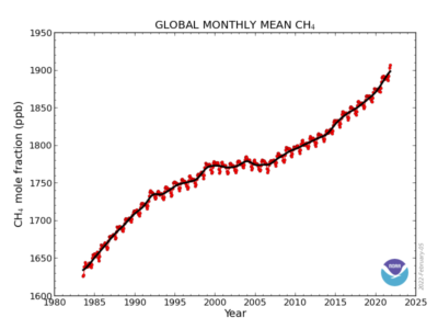 Global methane concentrations since 1983.