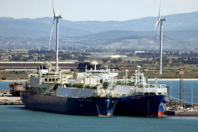 A liquefied natural gas vessel docked in Piombino, Italy.


