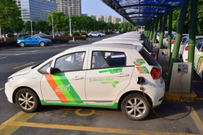 An EV carshare in Hangzhou, China.